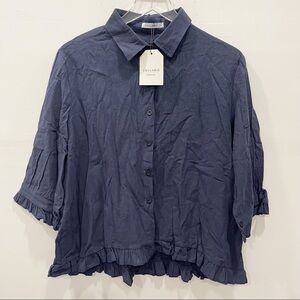 Cellabie Vetements Fringe Ruffle Hem Blue Collar Top Size 2XL